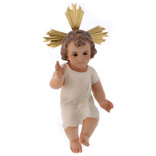 Niño Jesús vestido blanco bendecidor madera 25 cm