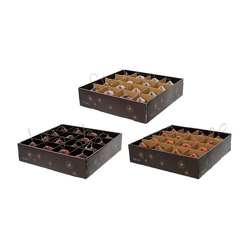 Caja 16 adornos papel tres colores 