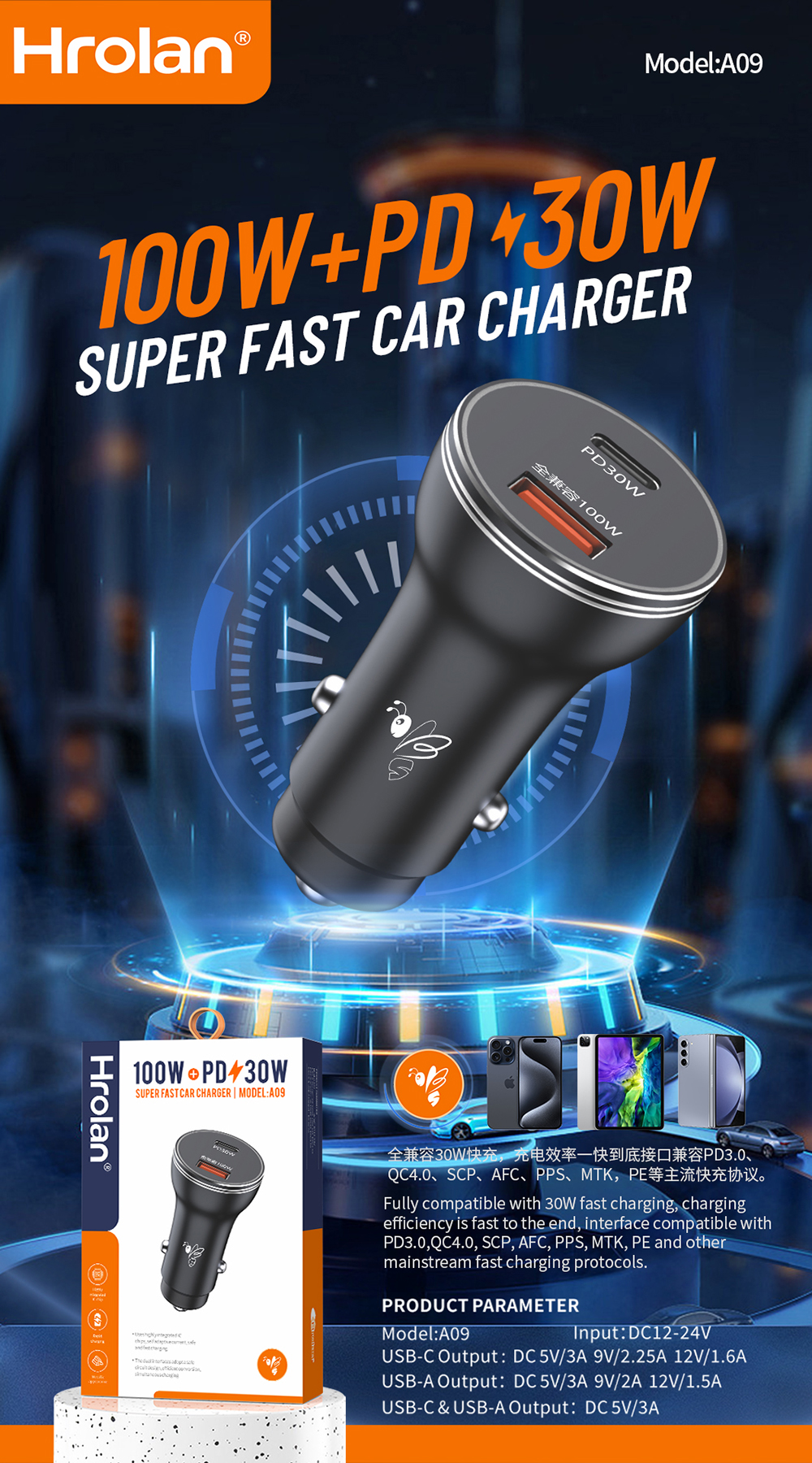 Hrolan 100W + PD 30W Car Charger