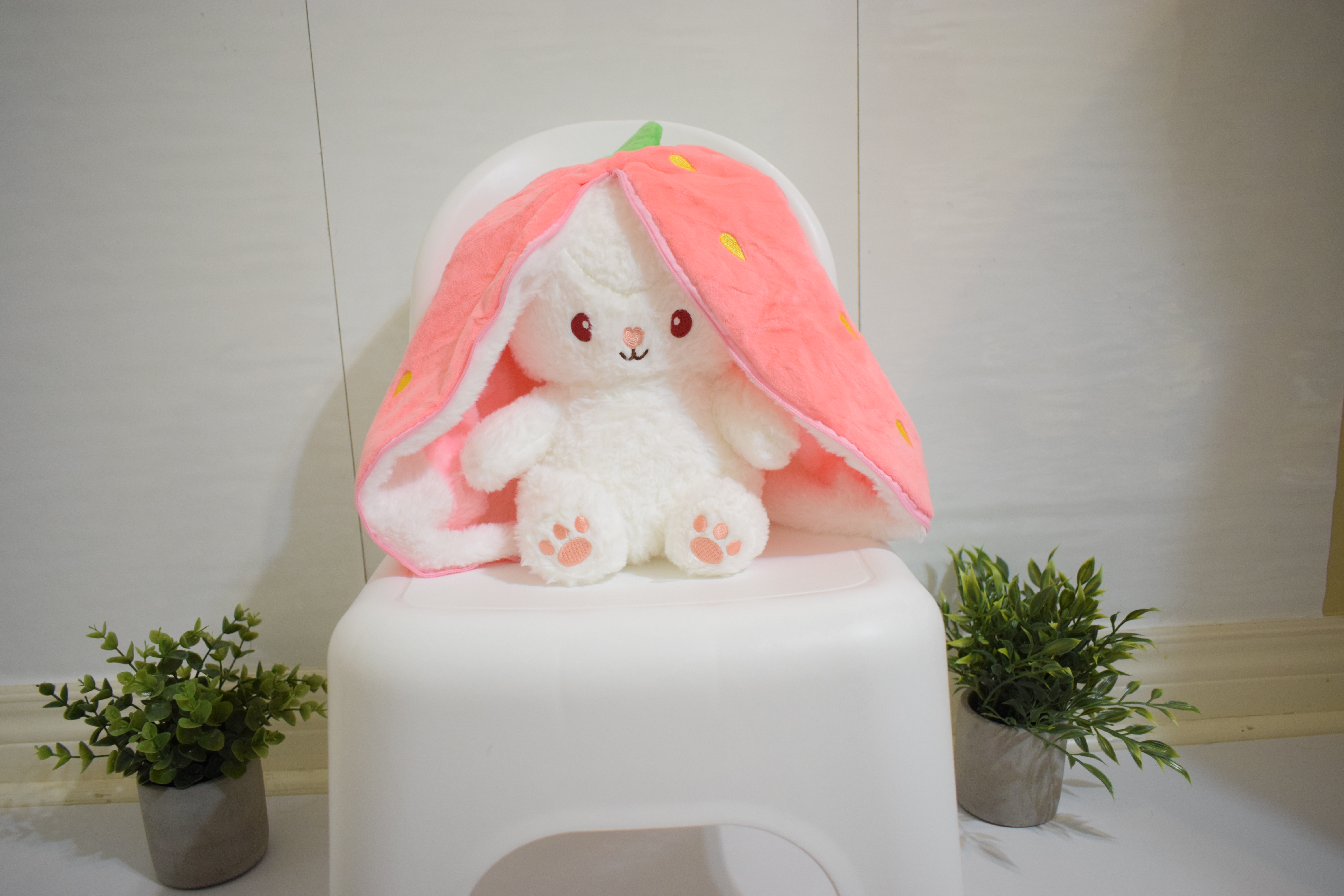 Plush Bunny Toy with Strawberry Blanket