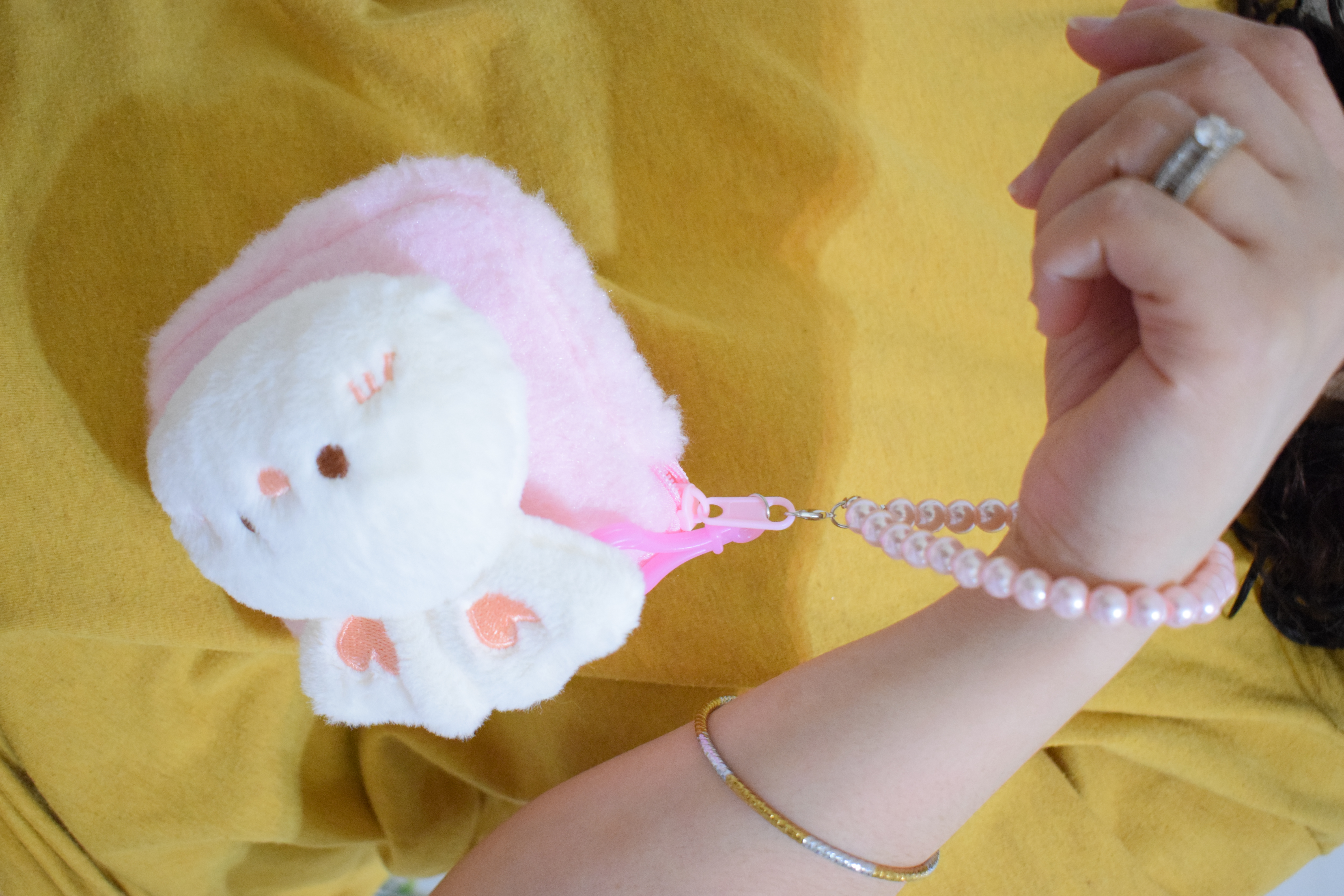 Cute Plush Coin Purse With Pearl Handle