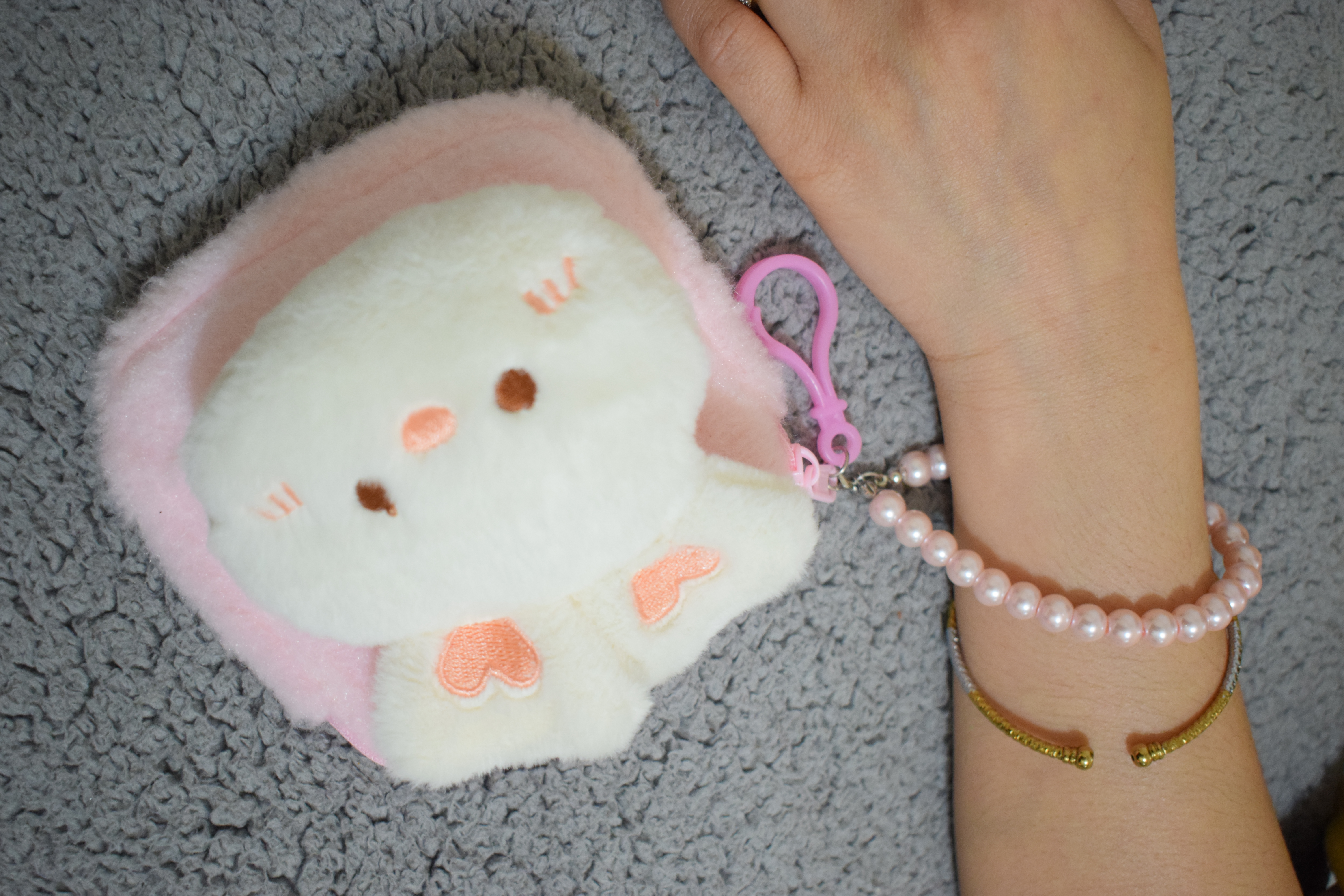 Cute Plush Coin Purse With Pearl Handle