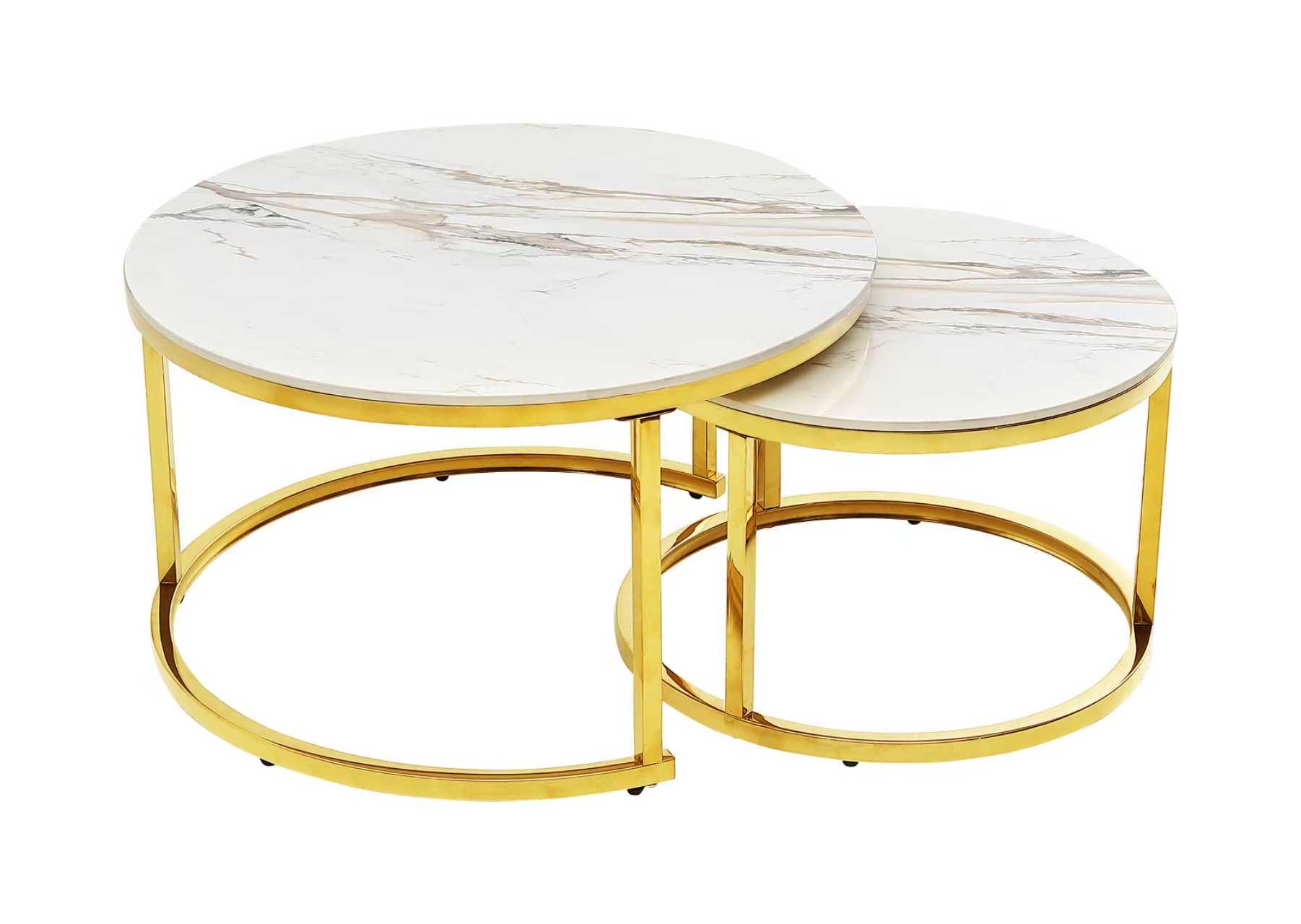 Round Ceramic Set of 2 Coffee Tables (White)
