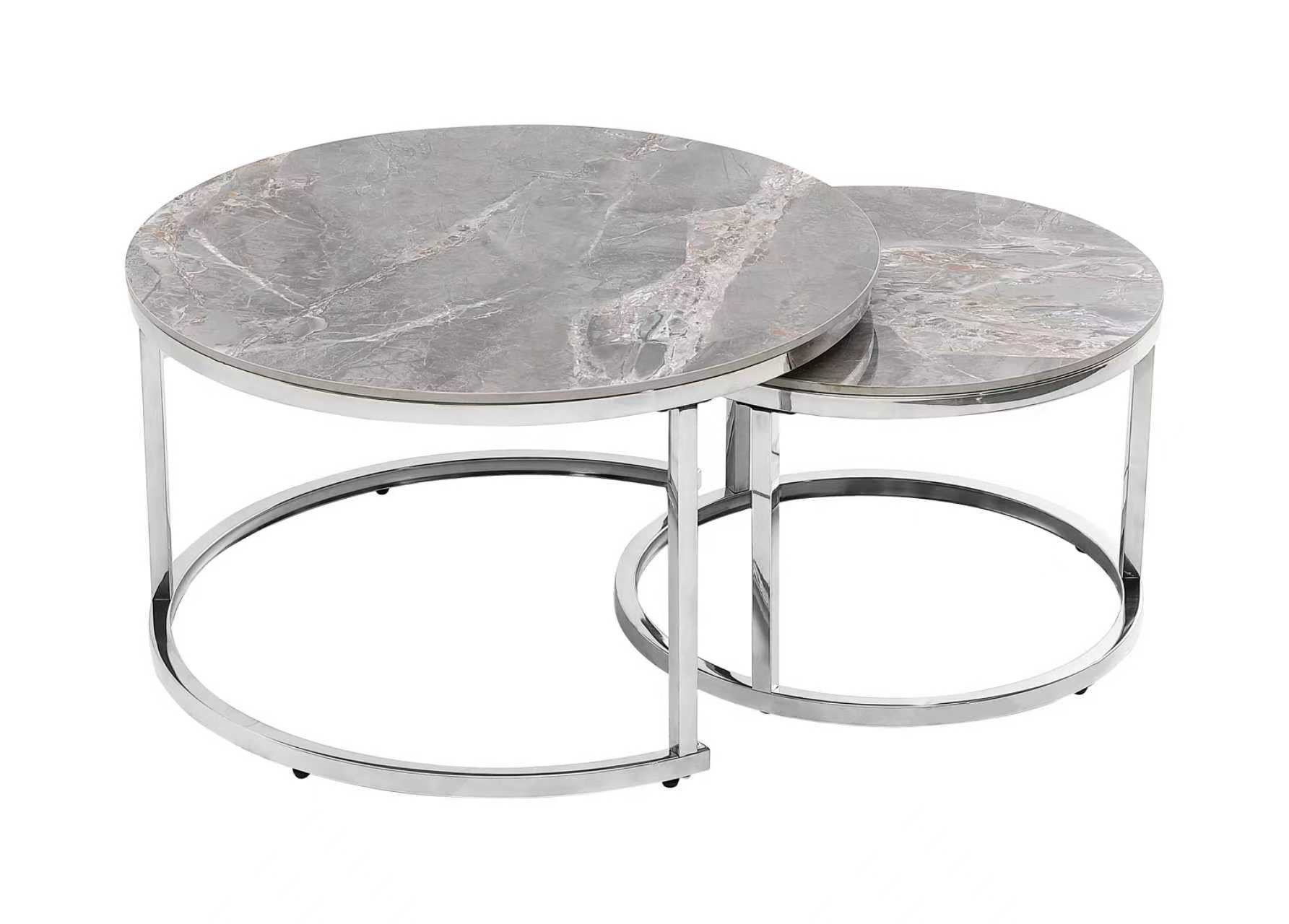 Round Ceramic Set of 2 Coffee Tables (Grey)