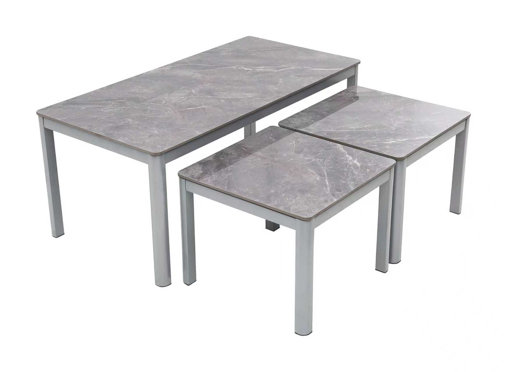 Ceramic Coffee Table + 2 Side Tables (Grey)
