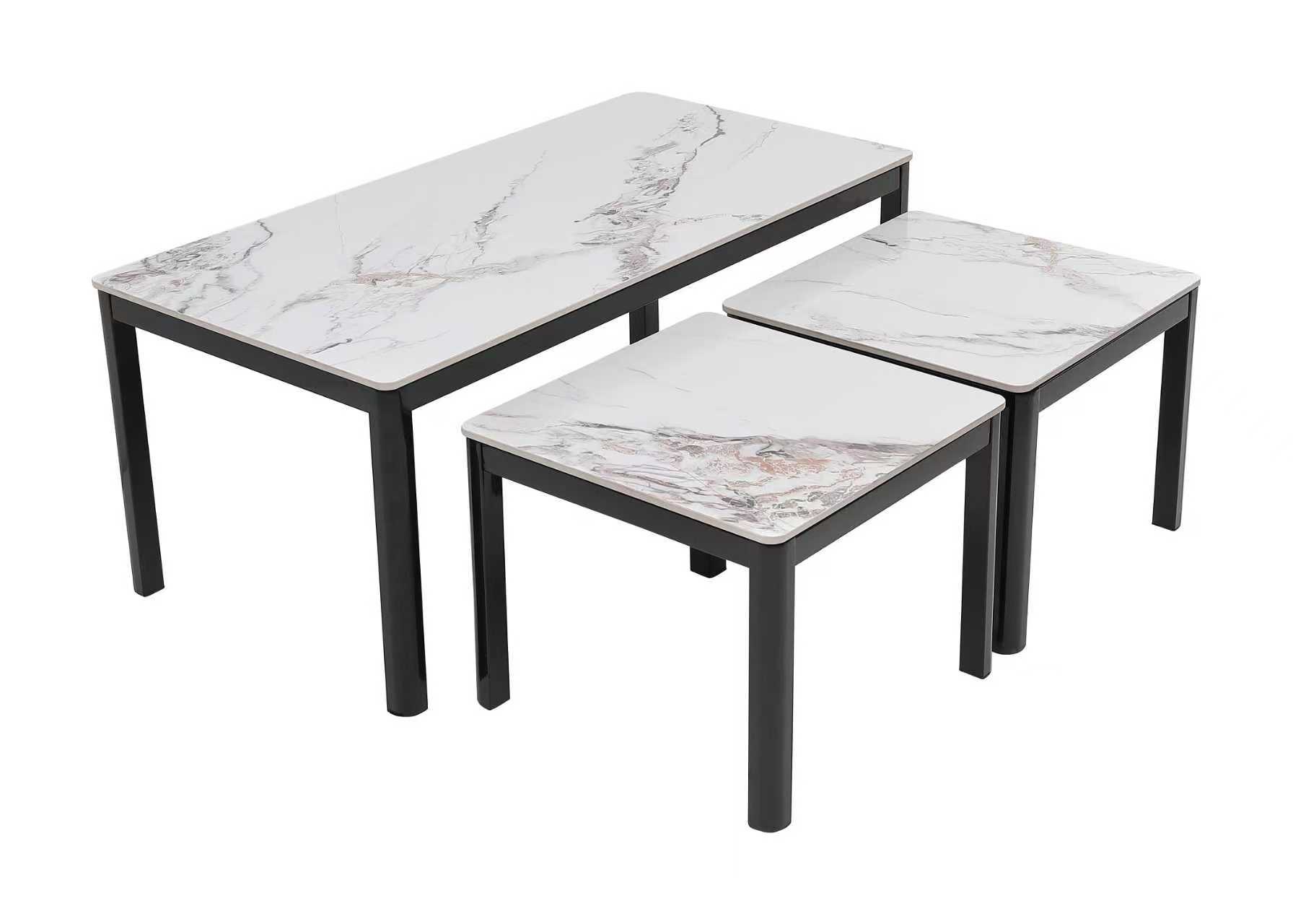 Ceramic Coffee Table + 2 Side Tables (White)