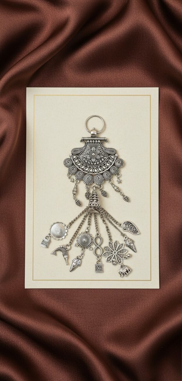 Oxidized Silver-Tone Tribal Jhumka Charm Keychain/Bag Accessory