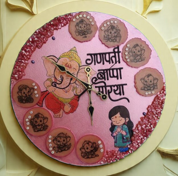 Lord Ganesha Wall Clock , Lippan art , Resin art