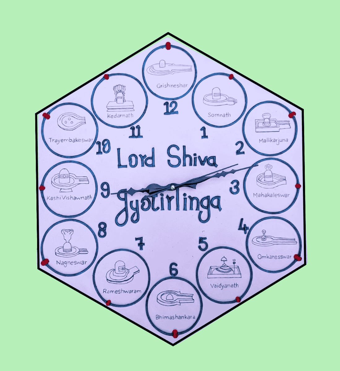 Lord shiva 12 jyotirlinga lippan art wall clock