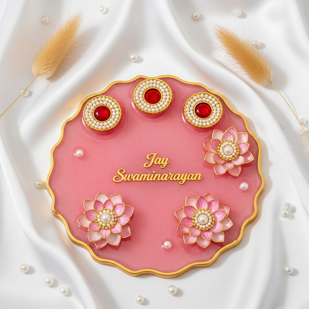Jay Swaminarayan Pink Lotus Resin Decorative Tray