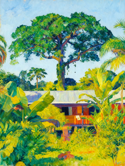 Maison tropicale avec jardin luxuriant