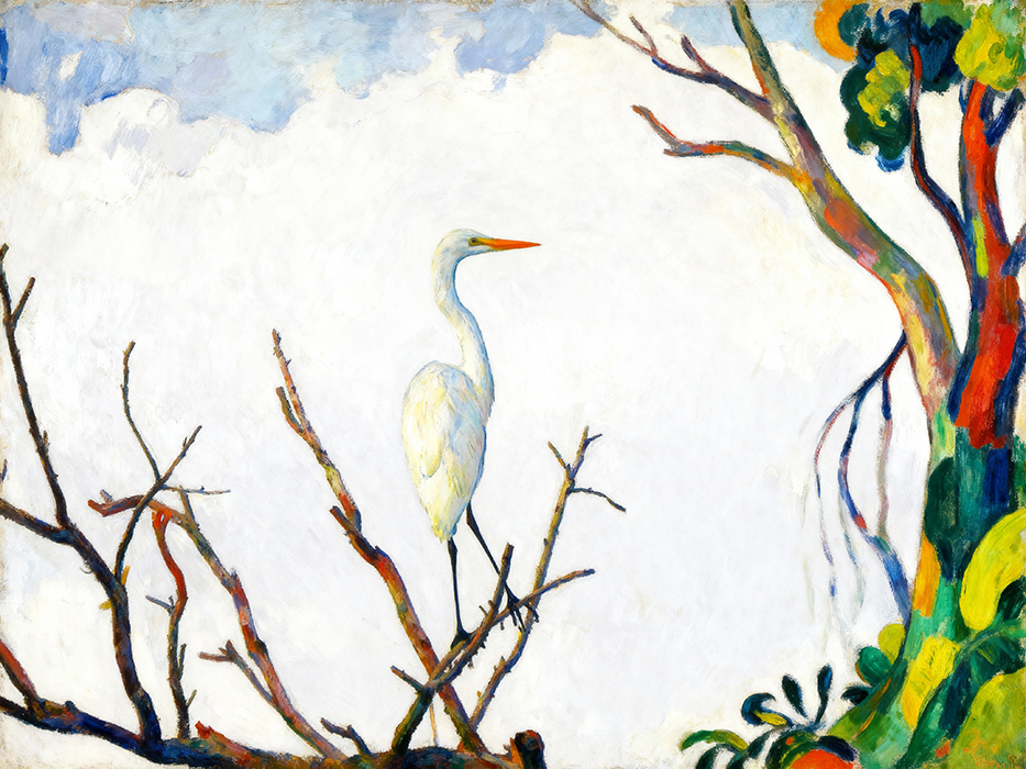 Peinture d'un héron blanc