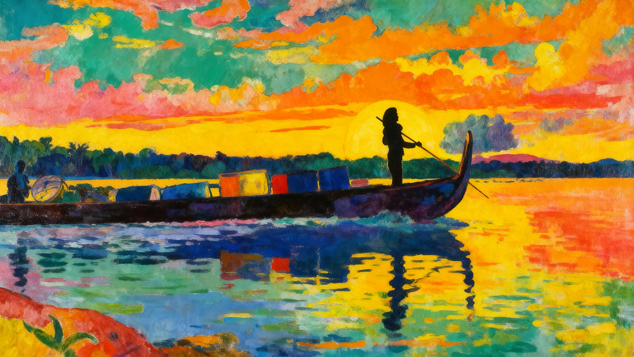 Tableau de bateau sur le fleuve