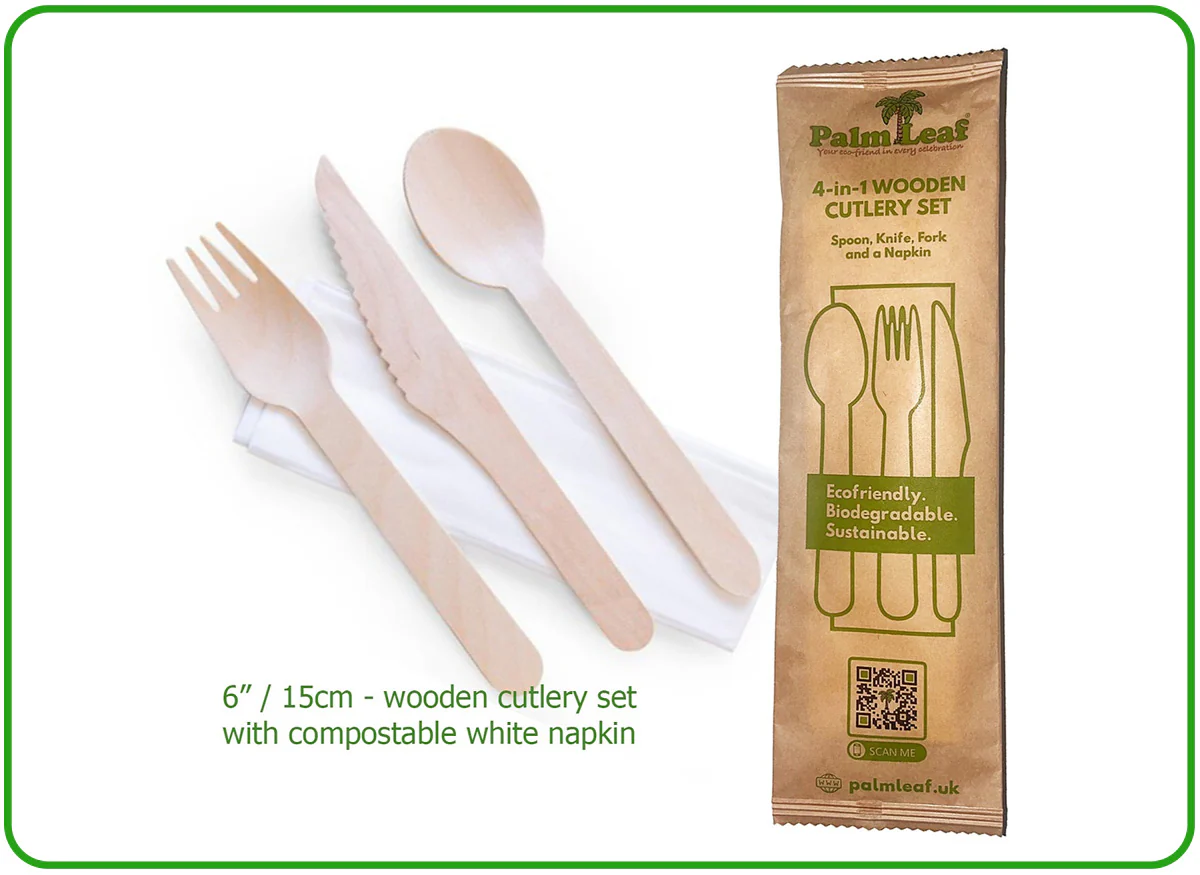 Wooden Cutlery Set with Compostable Napkin