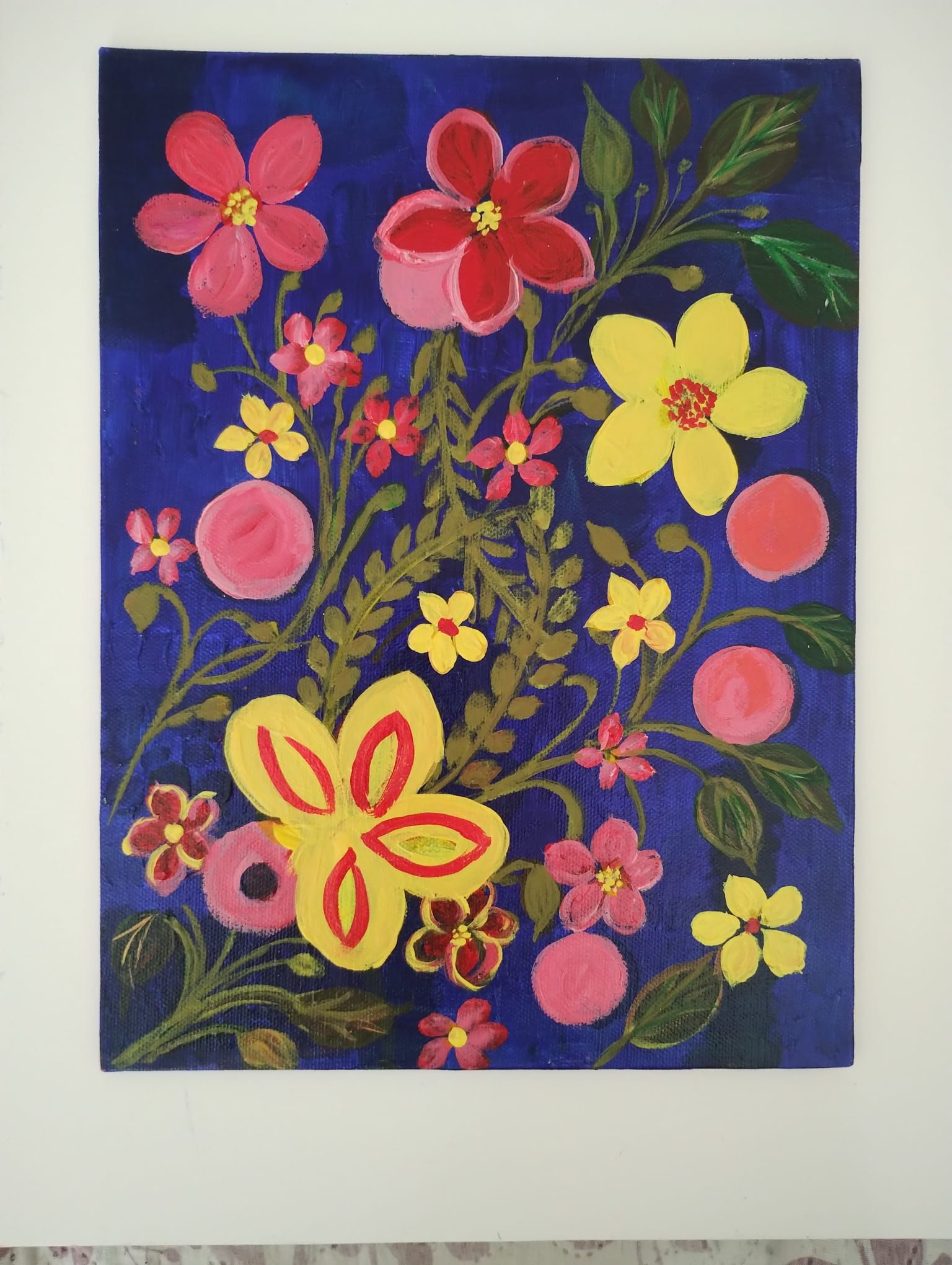 Hand-painted Floral Canvas Art - Acrylic Paint 9 *12 inches Canvas Panel