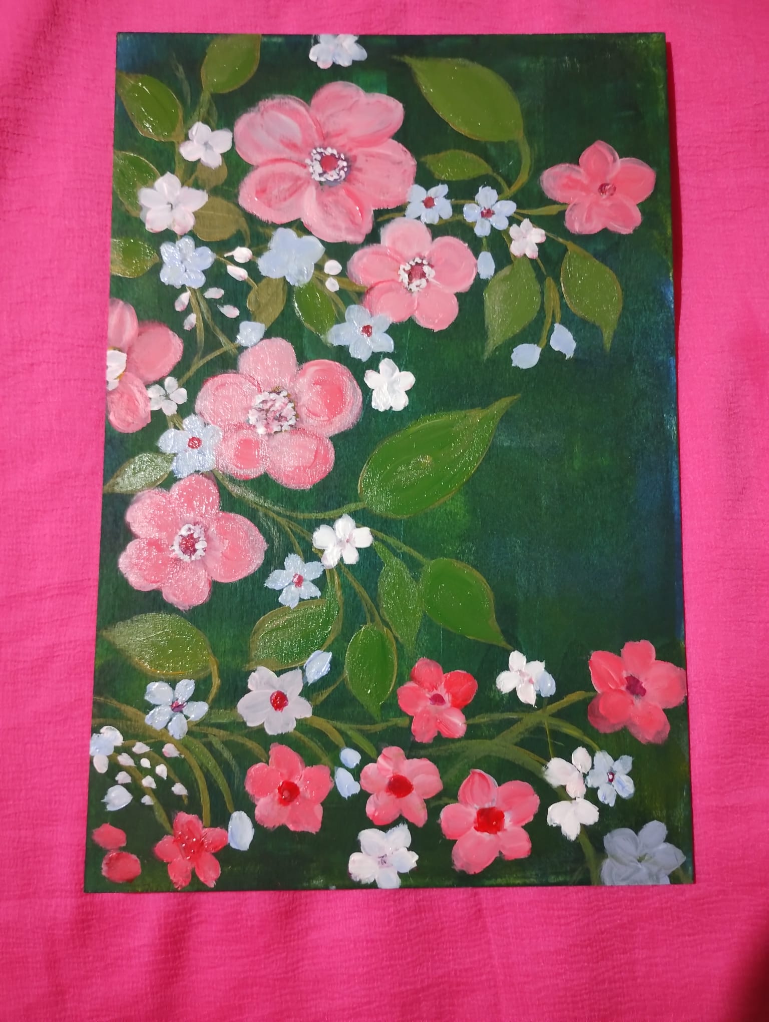 Hand-Painted Floral Artwork - Oil painting on a 20 * 30 cms woodel panel