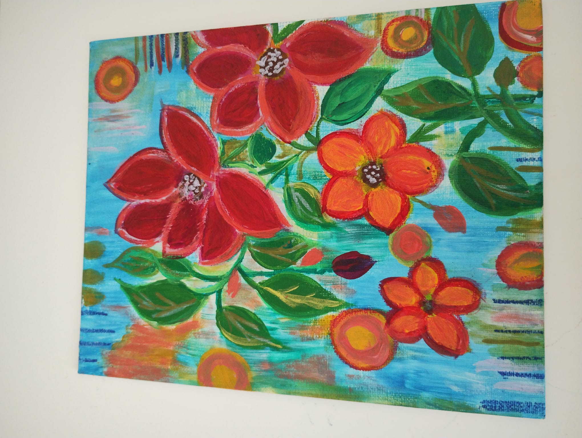 Vibrant Floral Acrylic Painting - 20 25 cms Canvas Panel
