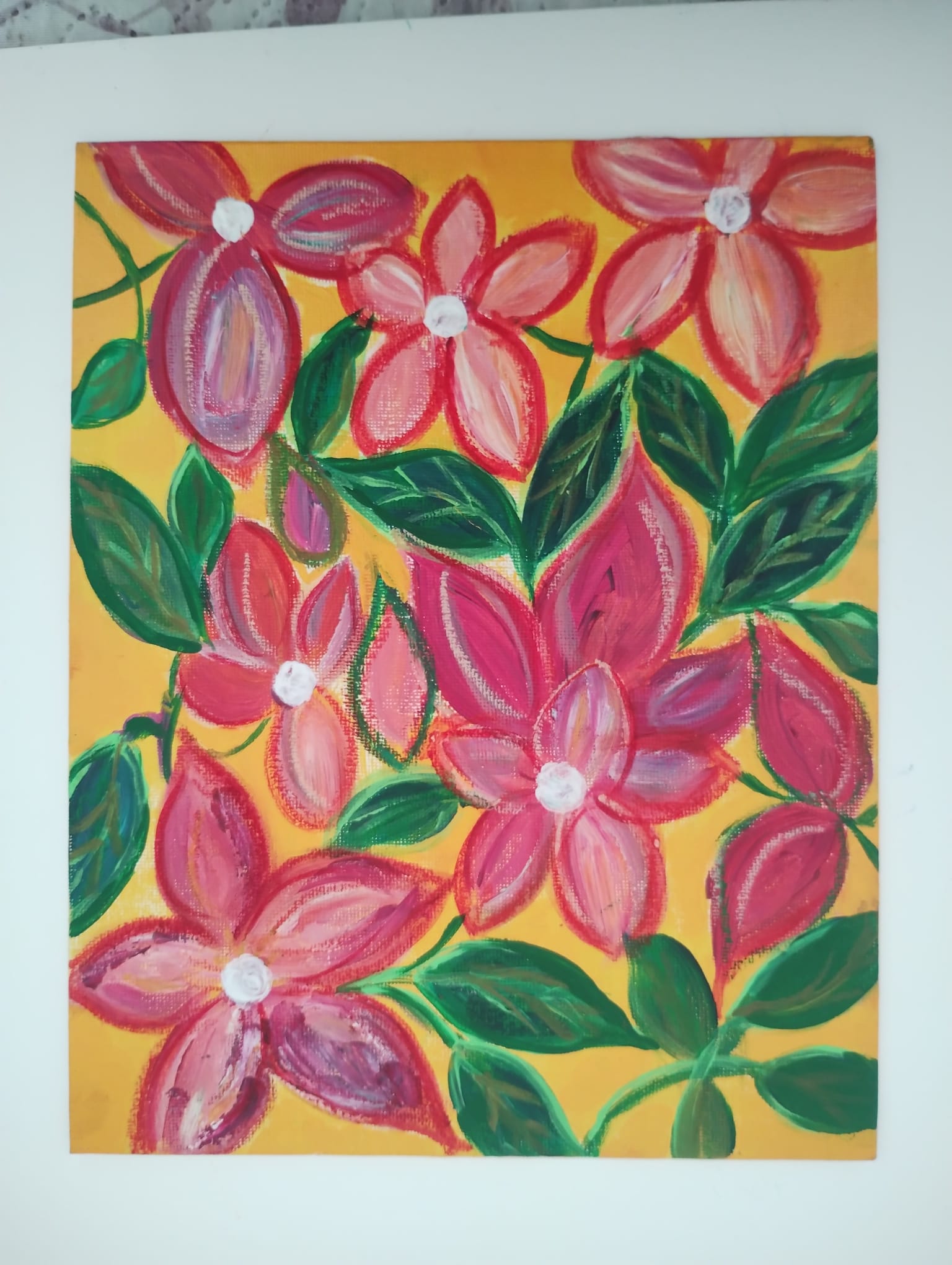 Hand-painted Floral Canvas - Acrylic and Pastels on a 20 * 25 Canvas Panel