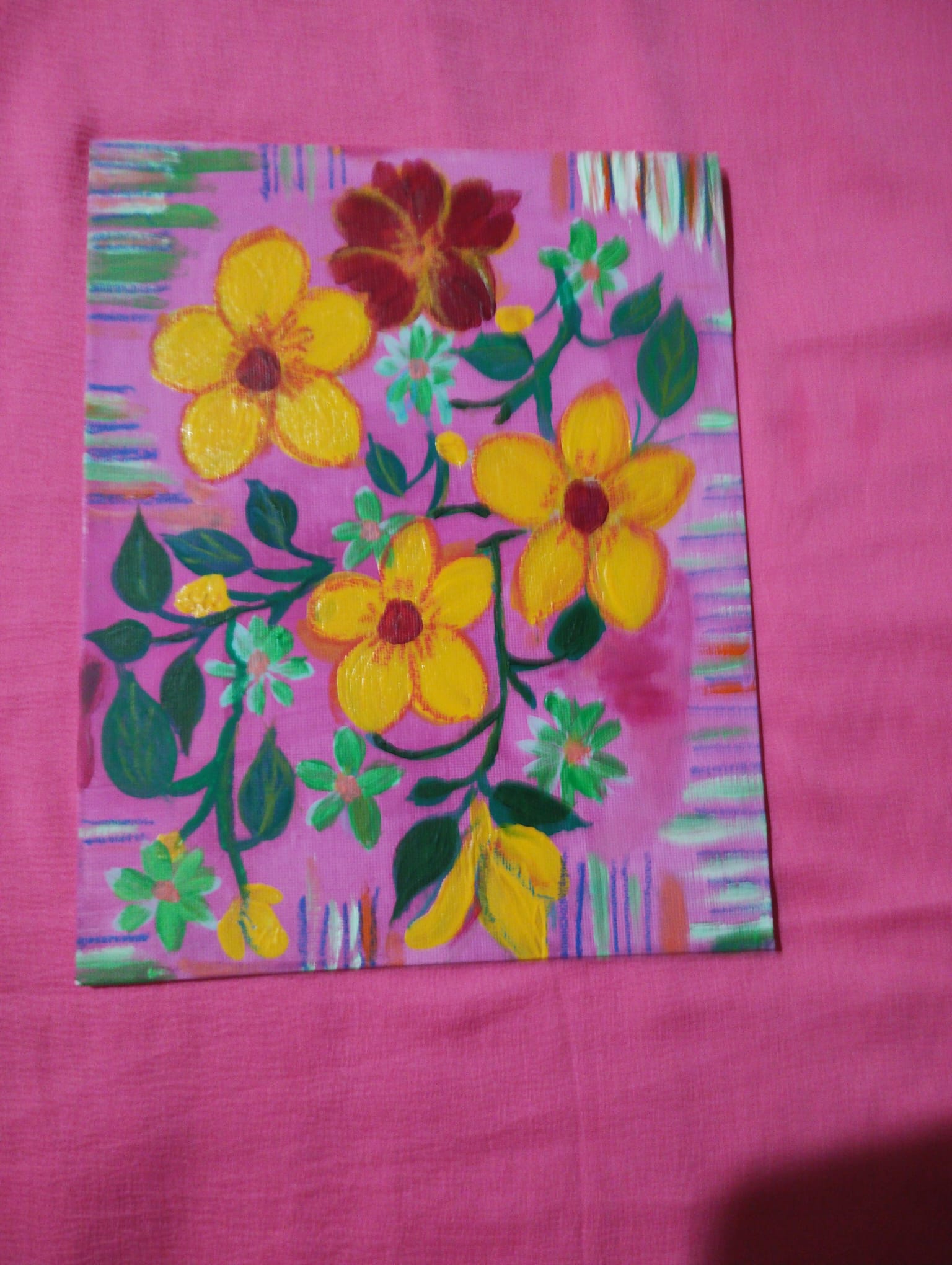 Hand-painted Floral Artwork - Acrylic paint on a 20*25 (CMS) Canvas Panel