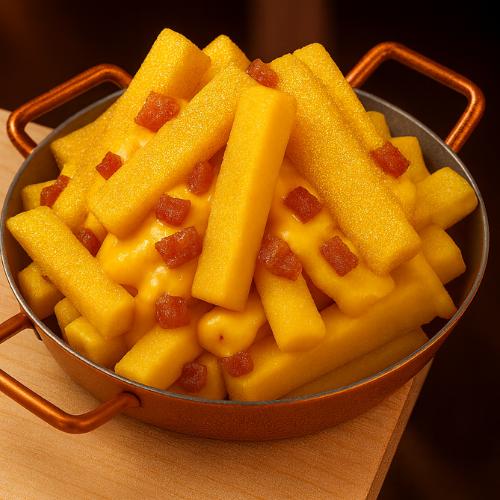 Polenta Frita com Queijo e Bacon