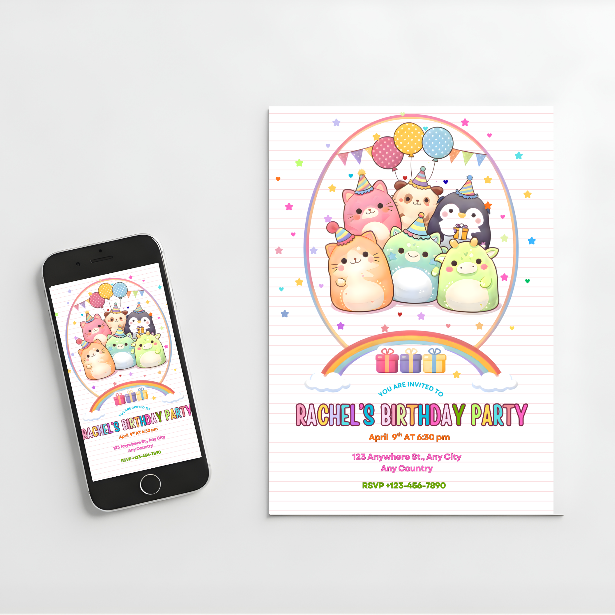 Squishmallow Birthday Invitation: Editable Canva Template (Digital Download)