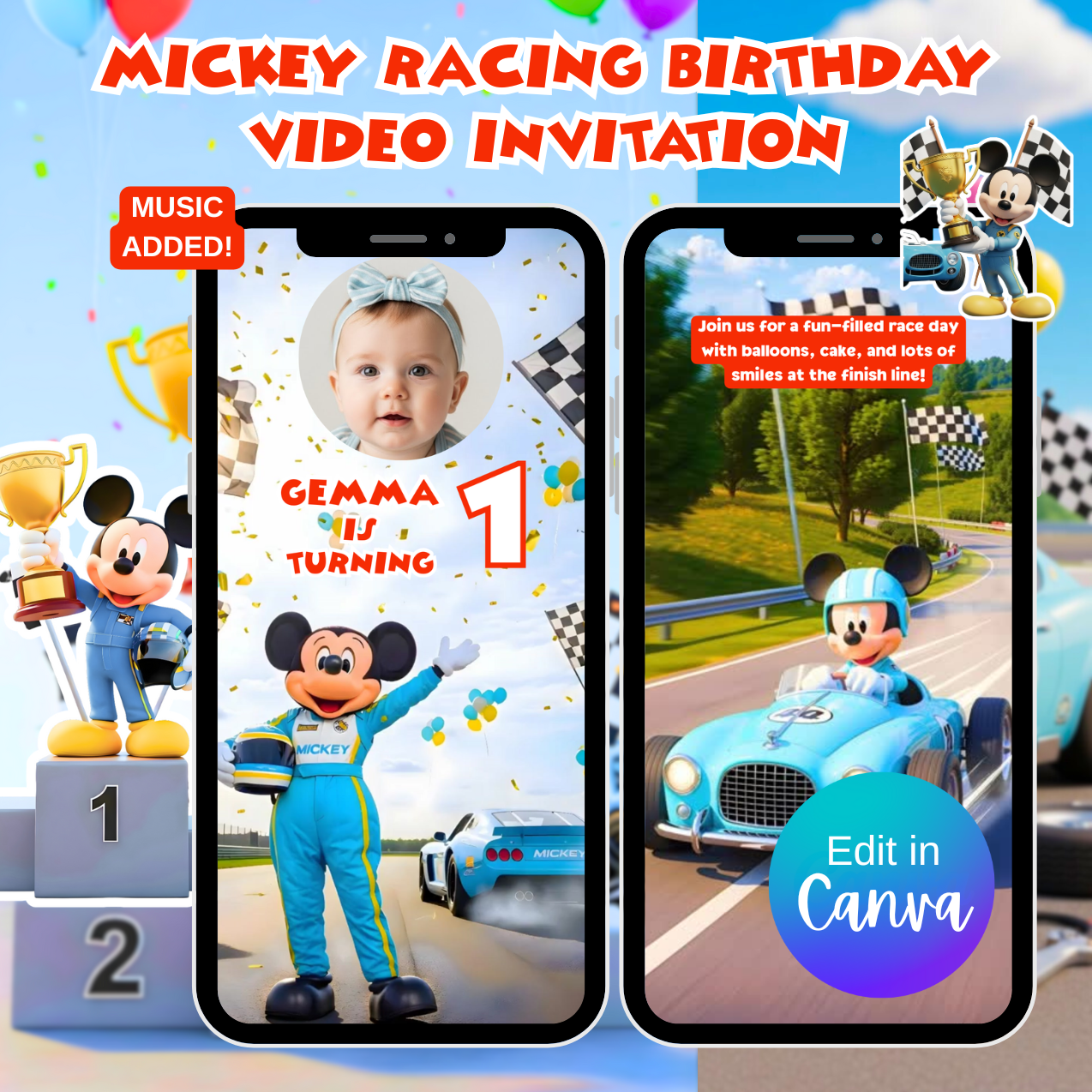 Mickey Racing Birthday Video Invitation