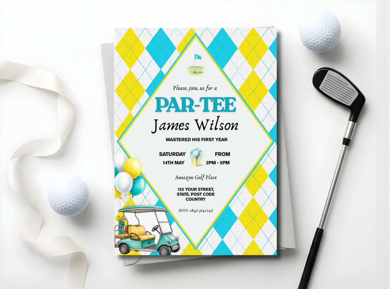 Golf First Birthday Party Invitation