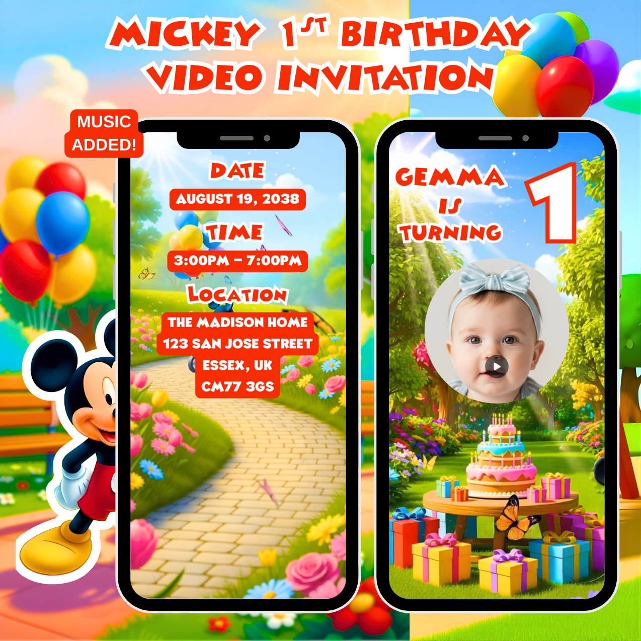 Mickey Mouse 1st Birthday Video Invitation 