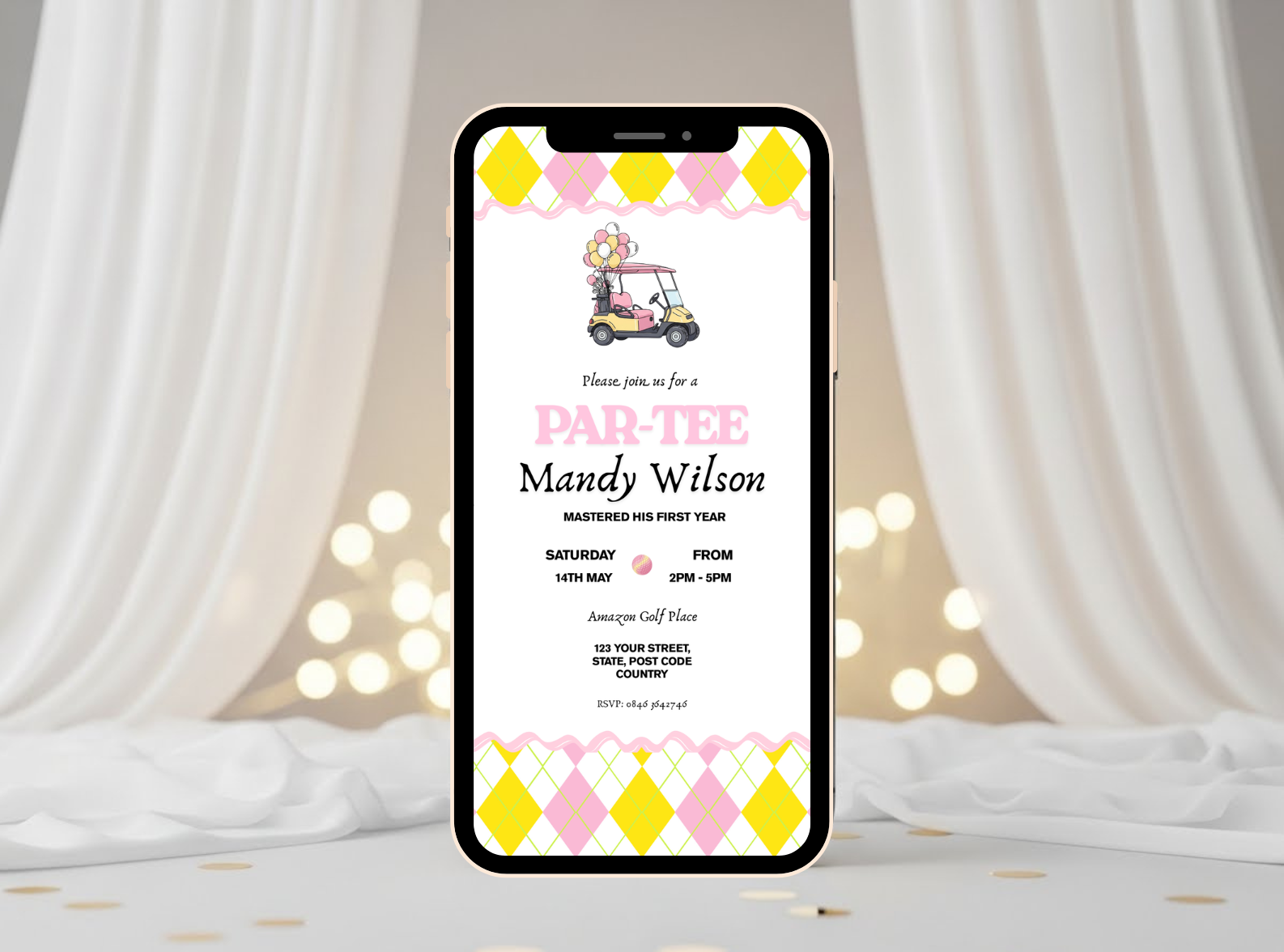 Golf Par-Tee Animated First Birthday Party Invitation