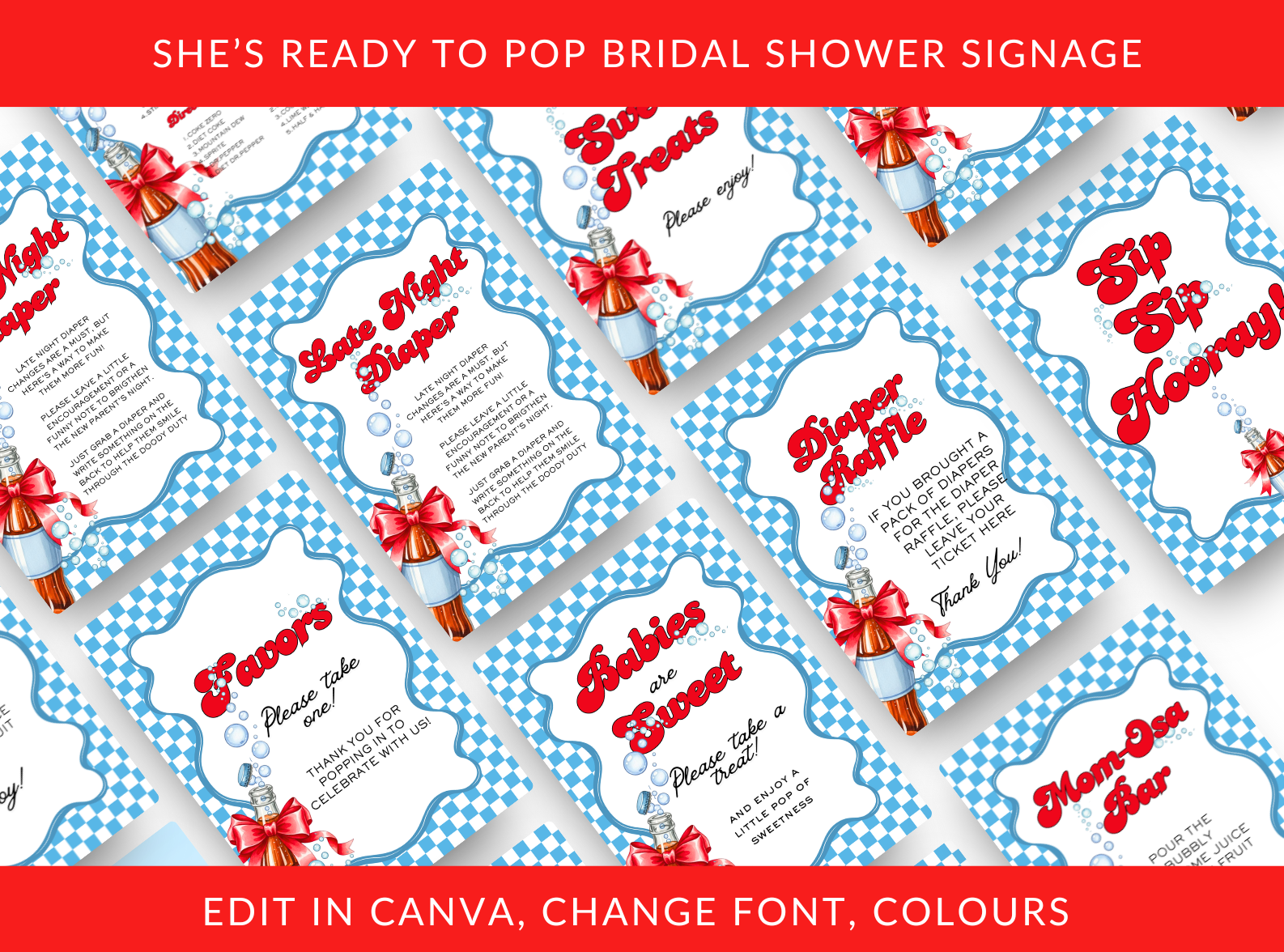 Blue Ready to Pop Baby Shower Signs 