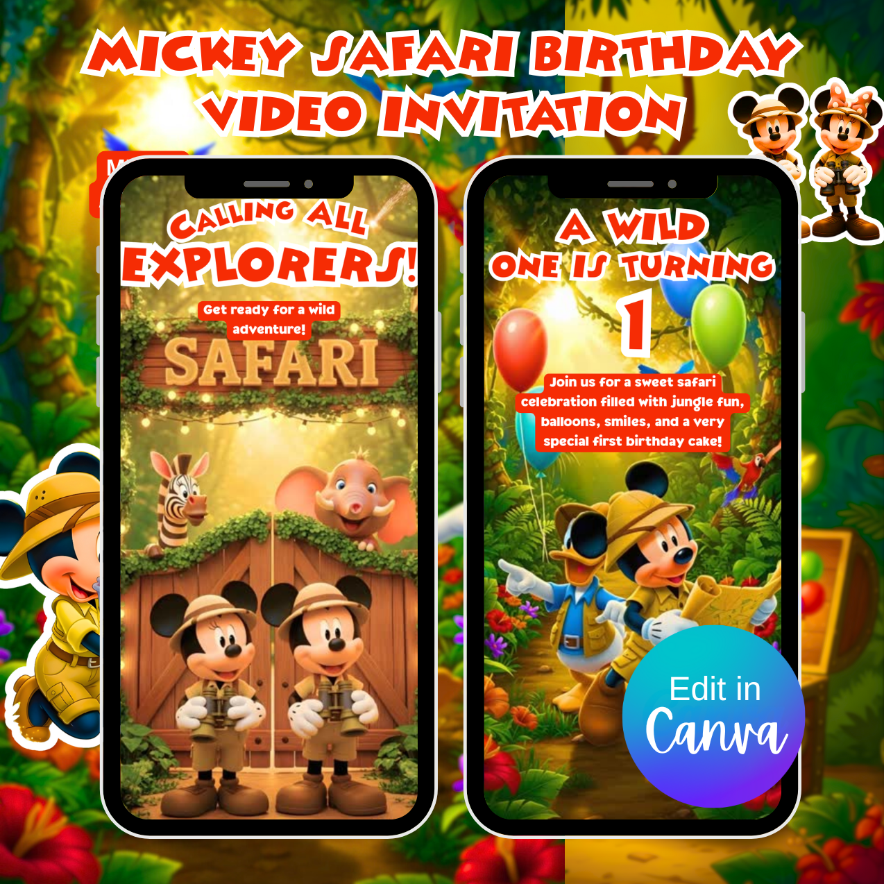 Mickey Mouse Safari Birthday Video Invitation