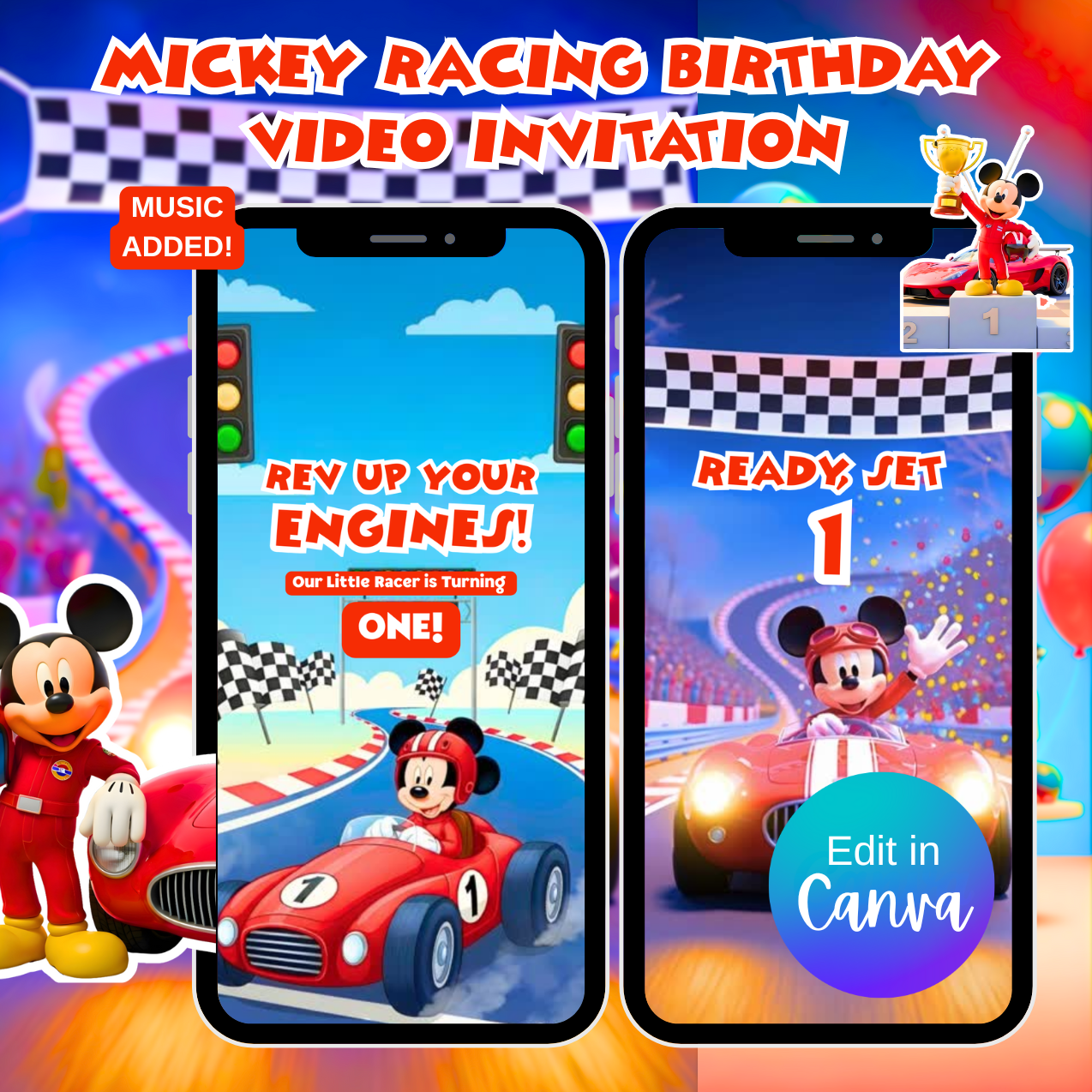Mickey Racing Birthday Video Invitation