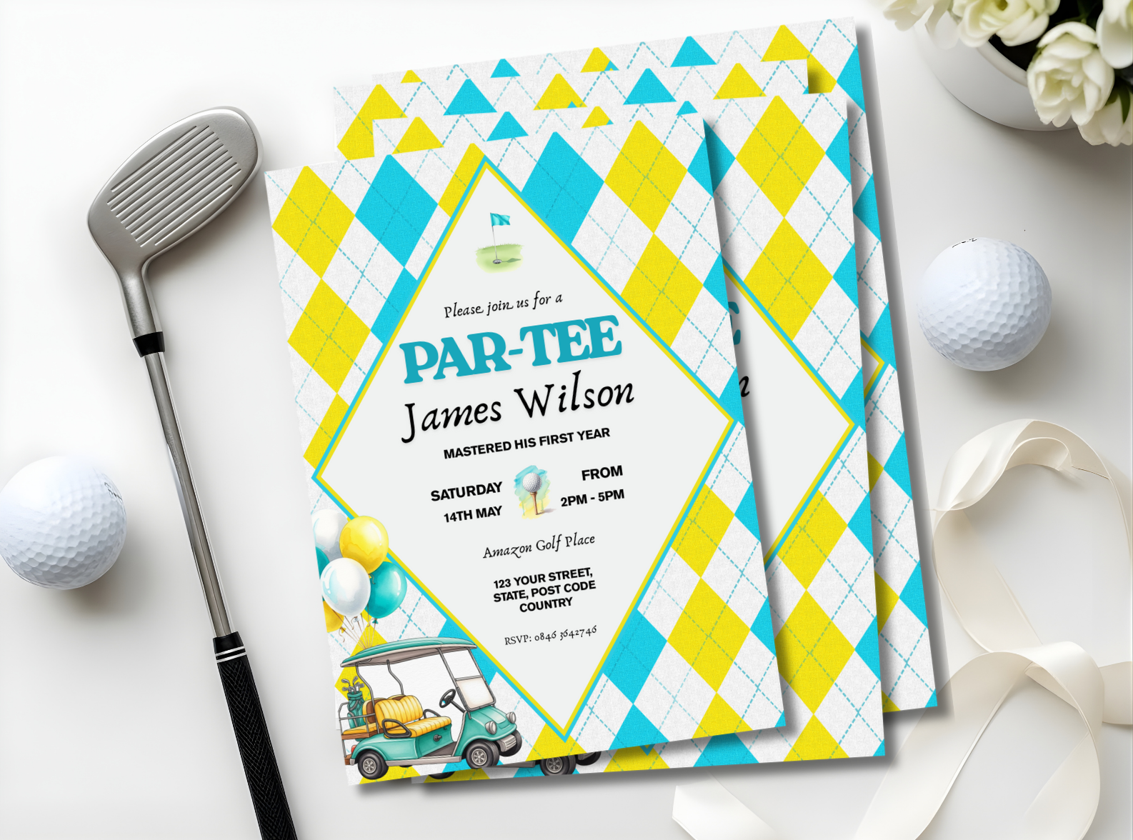 Golf First Birthday Party Invitation