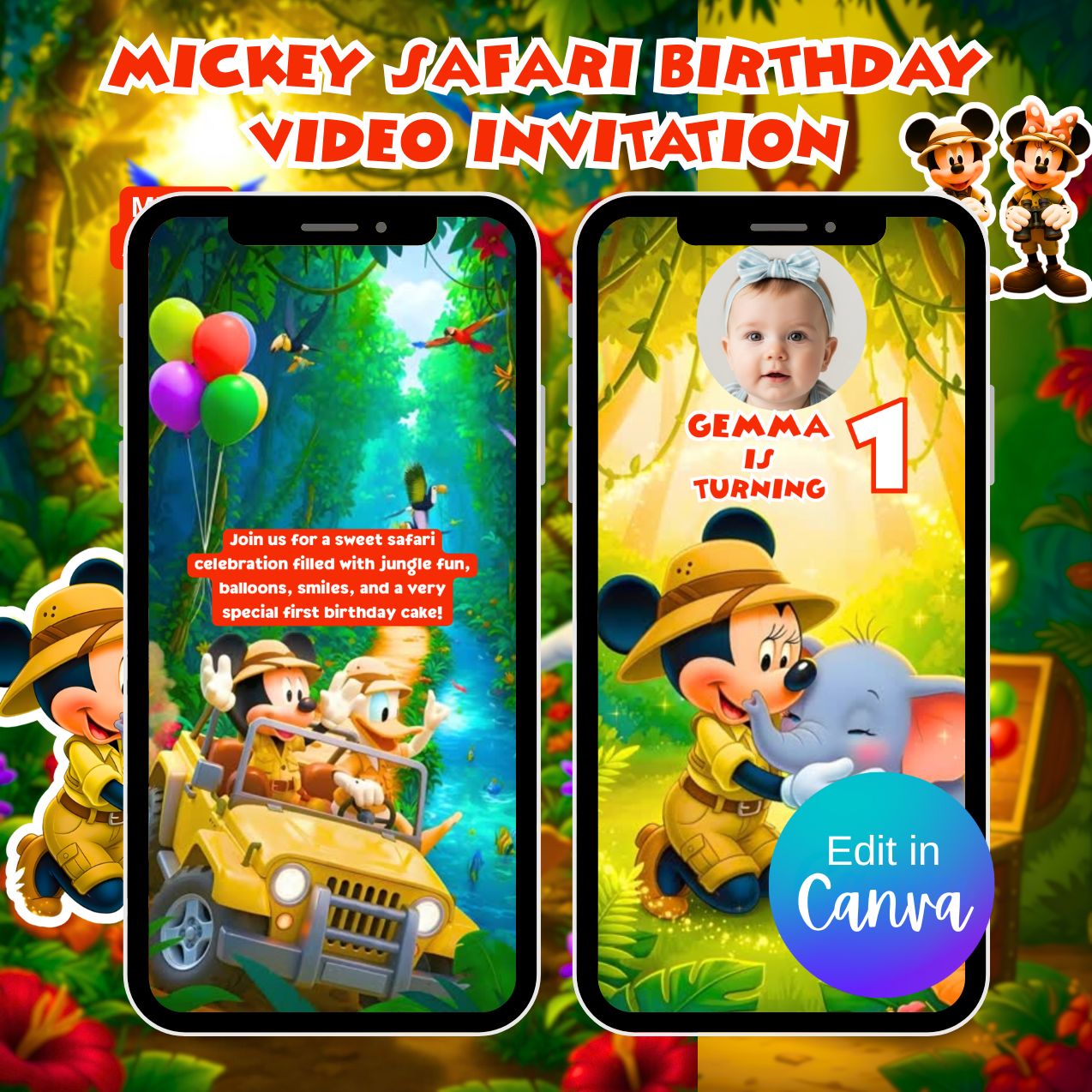 Mickey Mouse Safari Birthday Video Invitation