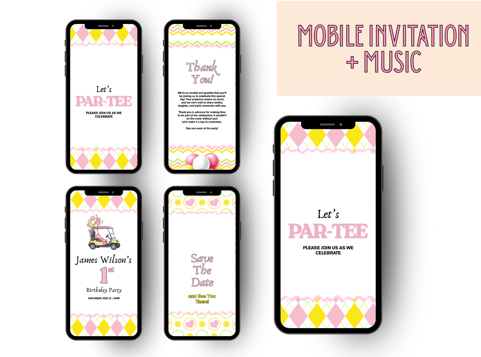 Golf Par-Tee Animated First Birthday Party Invitation