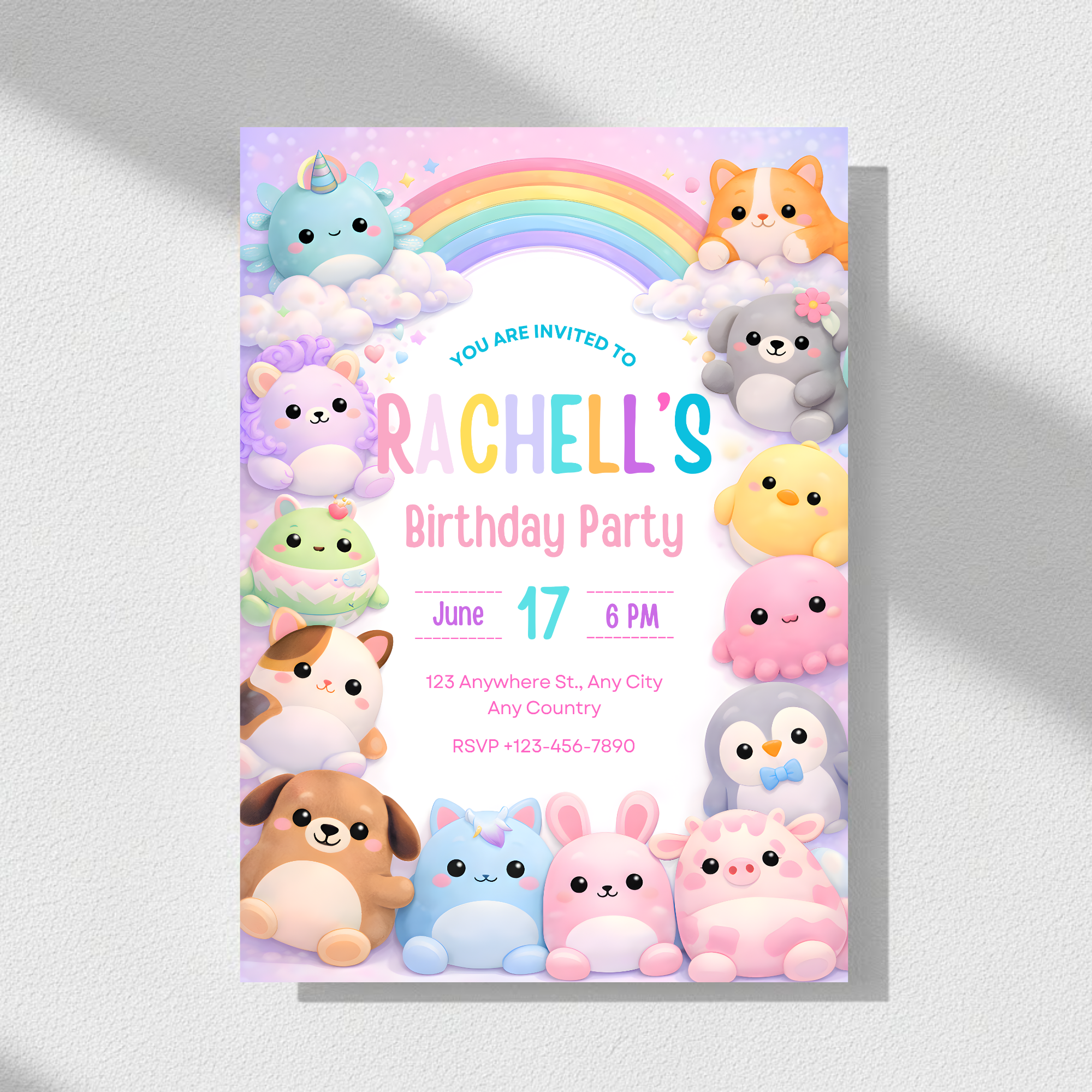 Squishmallow Birthday Invitation: Printable Girl Party Invite (Digital Download)