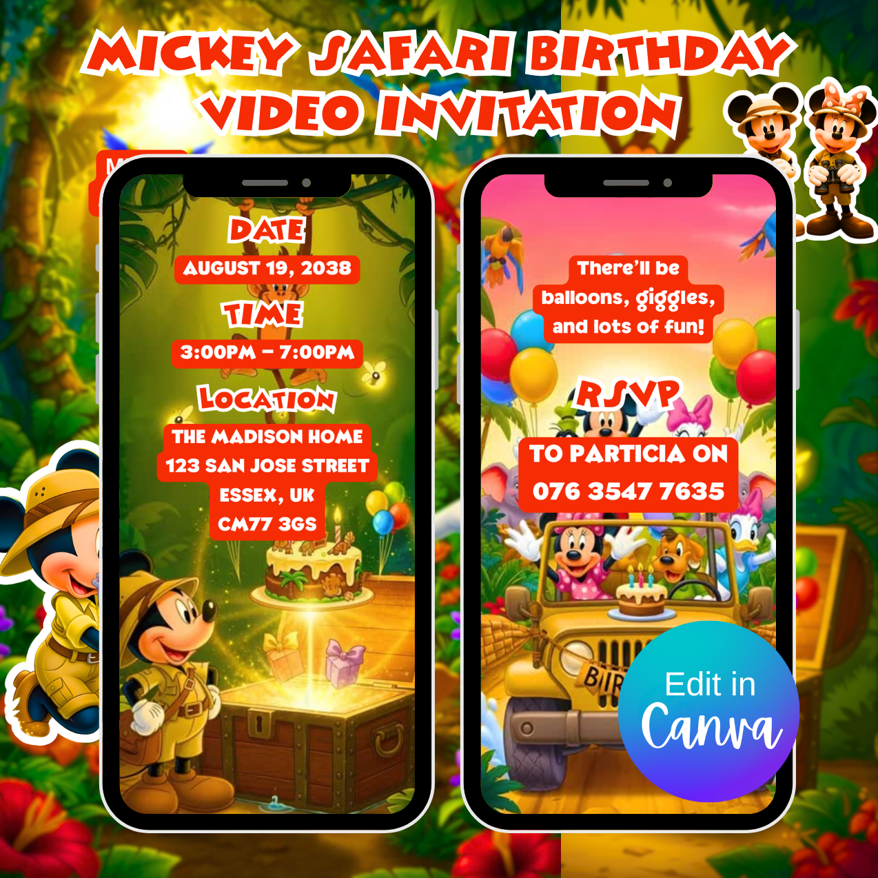 Mickey Mouse Safari Birthday Video Invitation