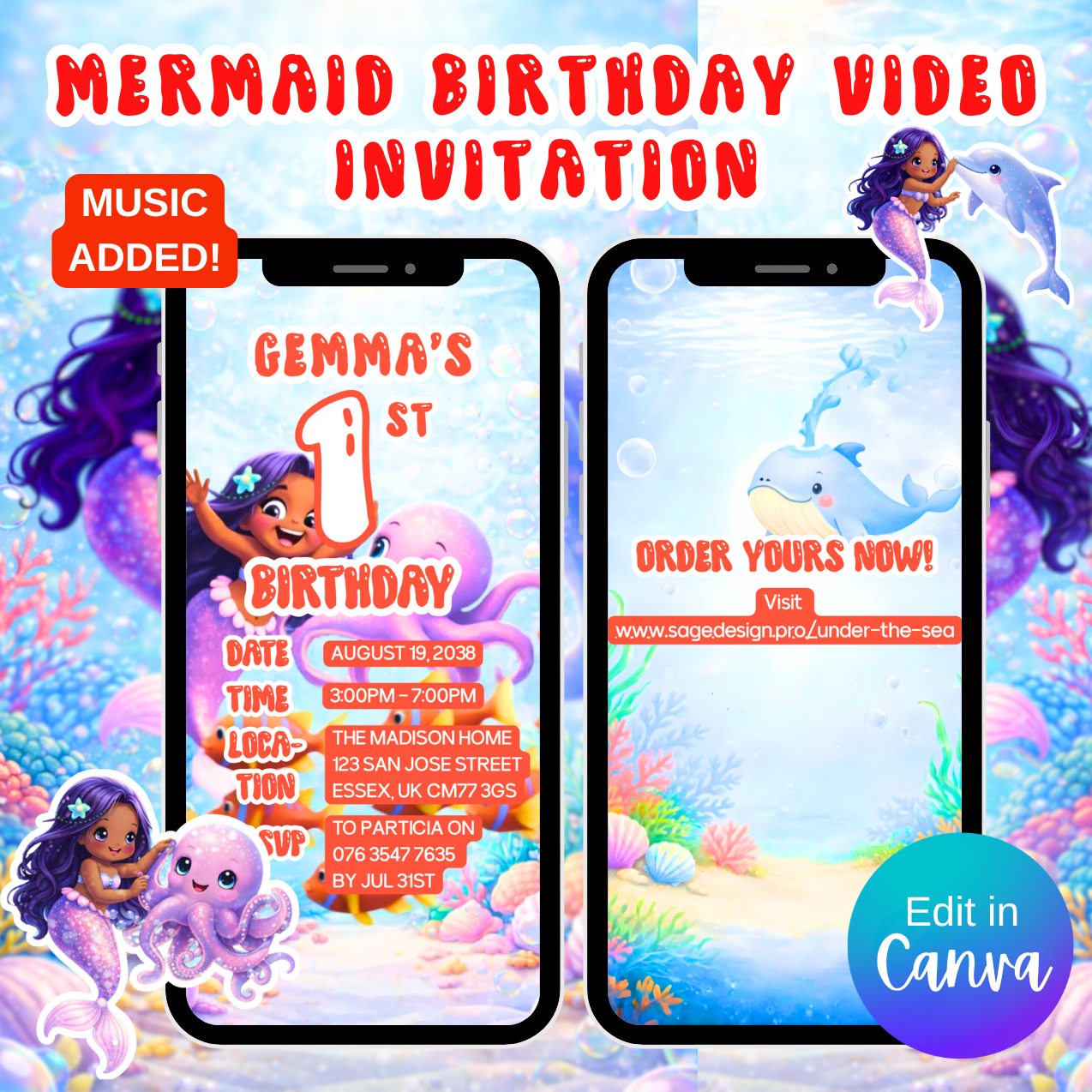 Mermaid Birthday Video Invitation