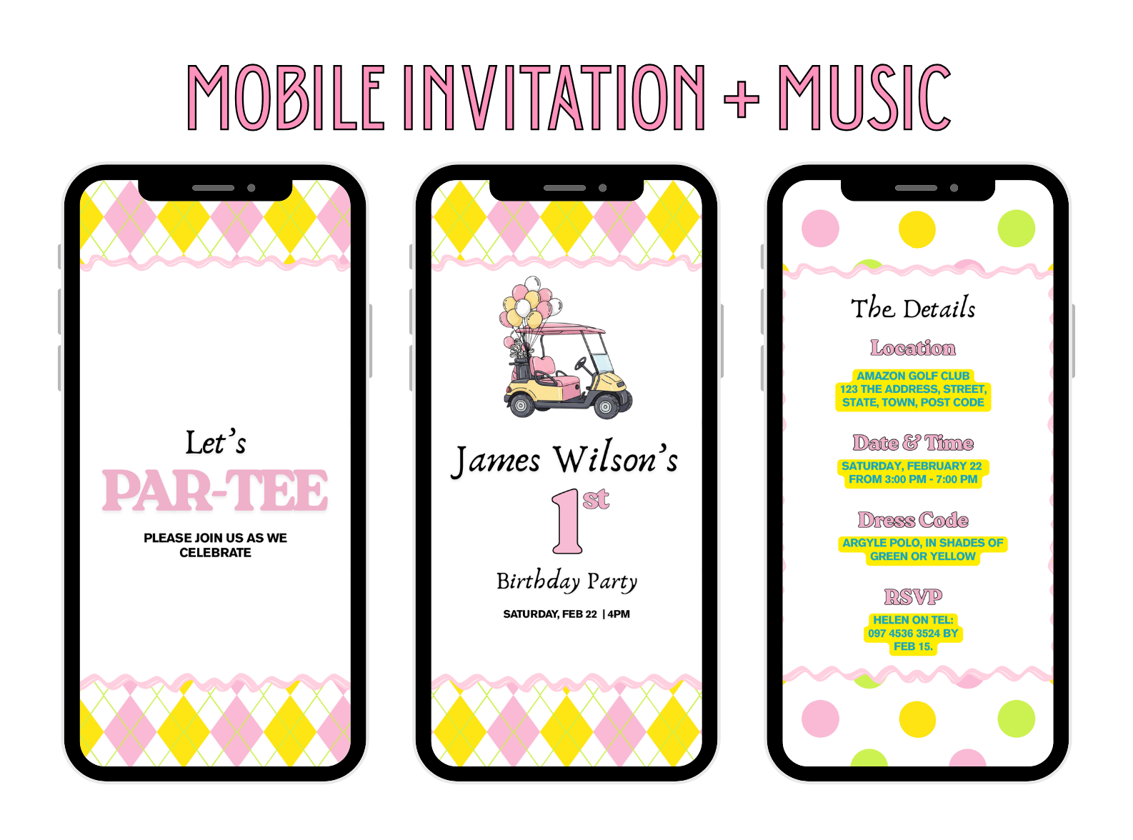 Golf Par-Tee Animated First Birthday Party Invitation