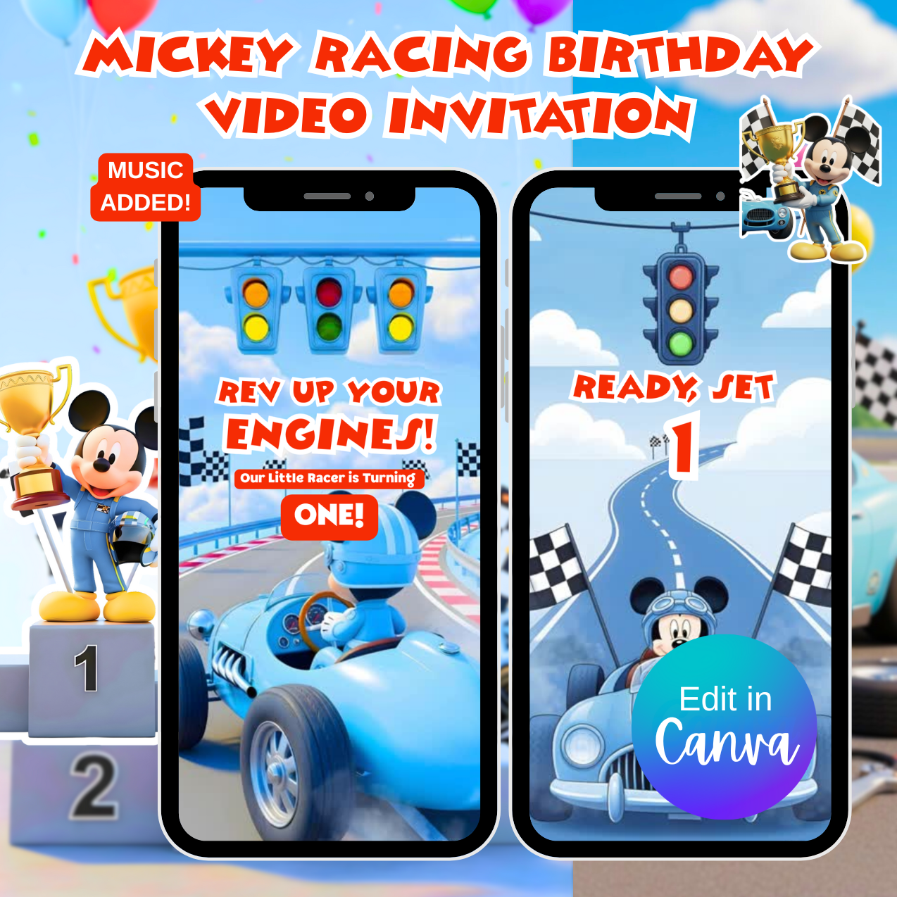Mickey Racing Birthday Video Invitation
