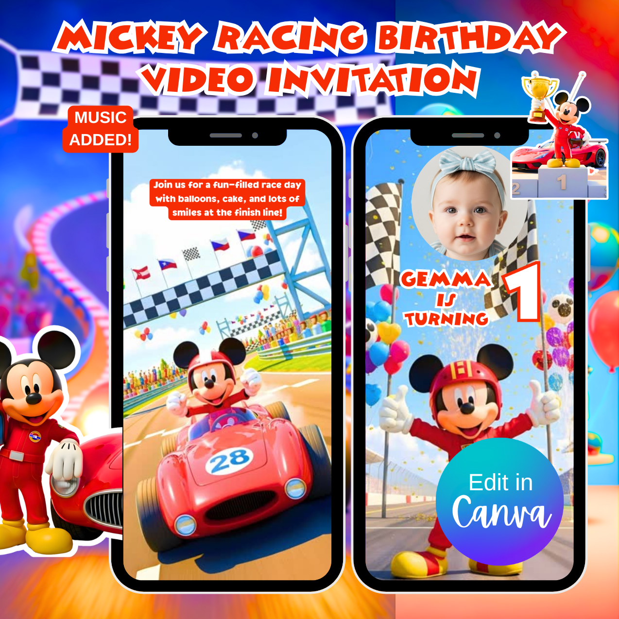 Mickey Racing Birthday Video Invitation