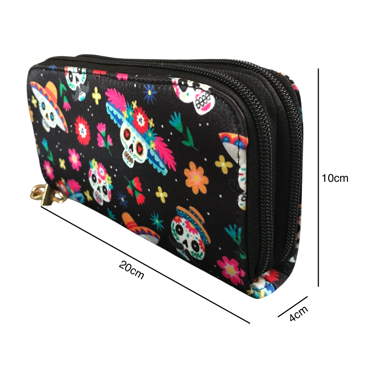 Cartera Doble Cierre Catrinas Negro