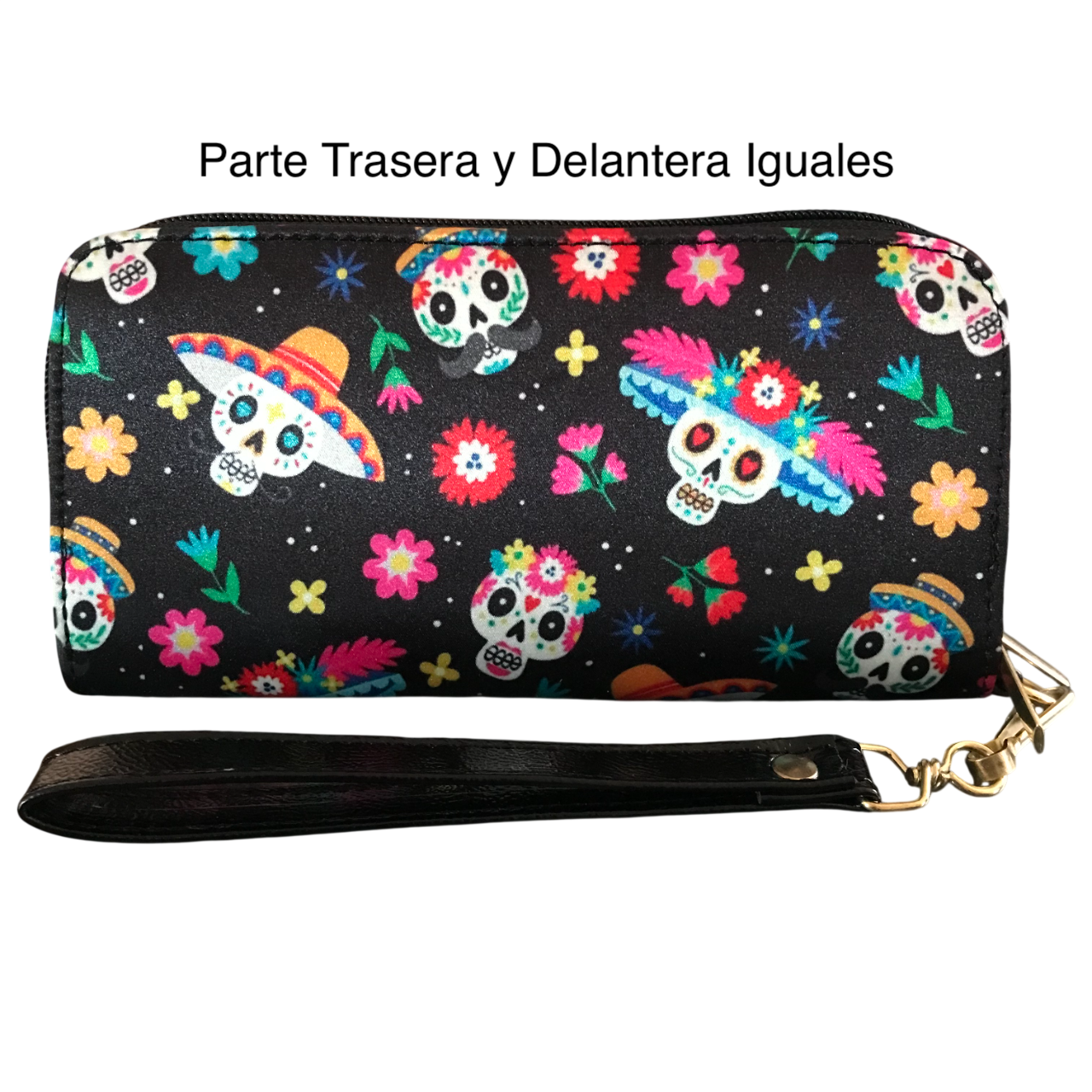 Cartera Doble Cierre Catrinas Negro