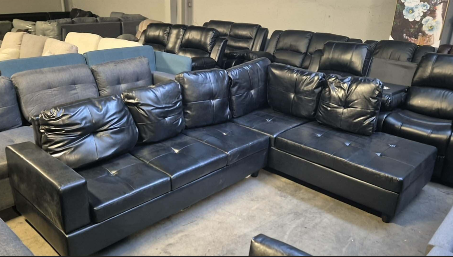 Black sectional sofa couch set with ottoman included