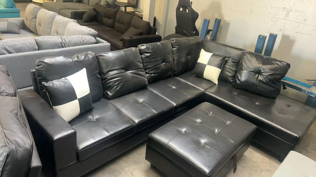 Black sectional sofa couch set with ottoman included