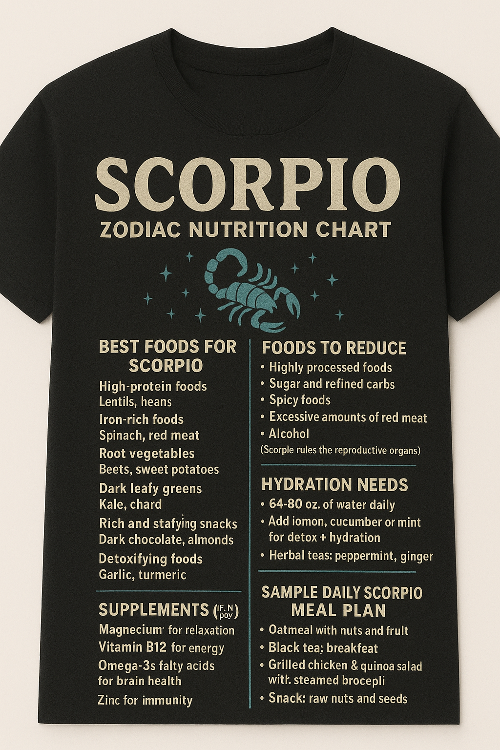 Scorpio Zodiac Nutrition Chart T-shirt