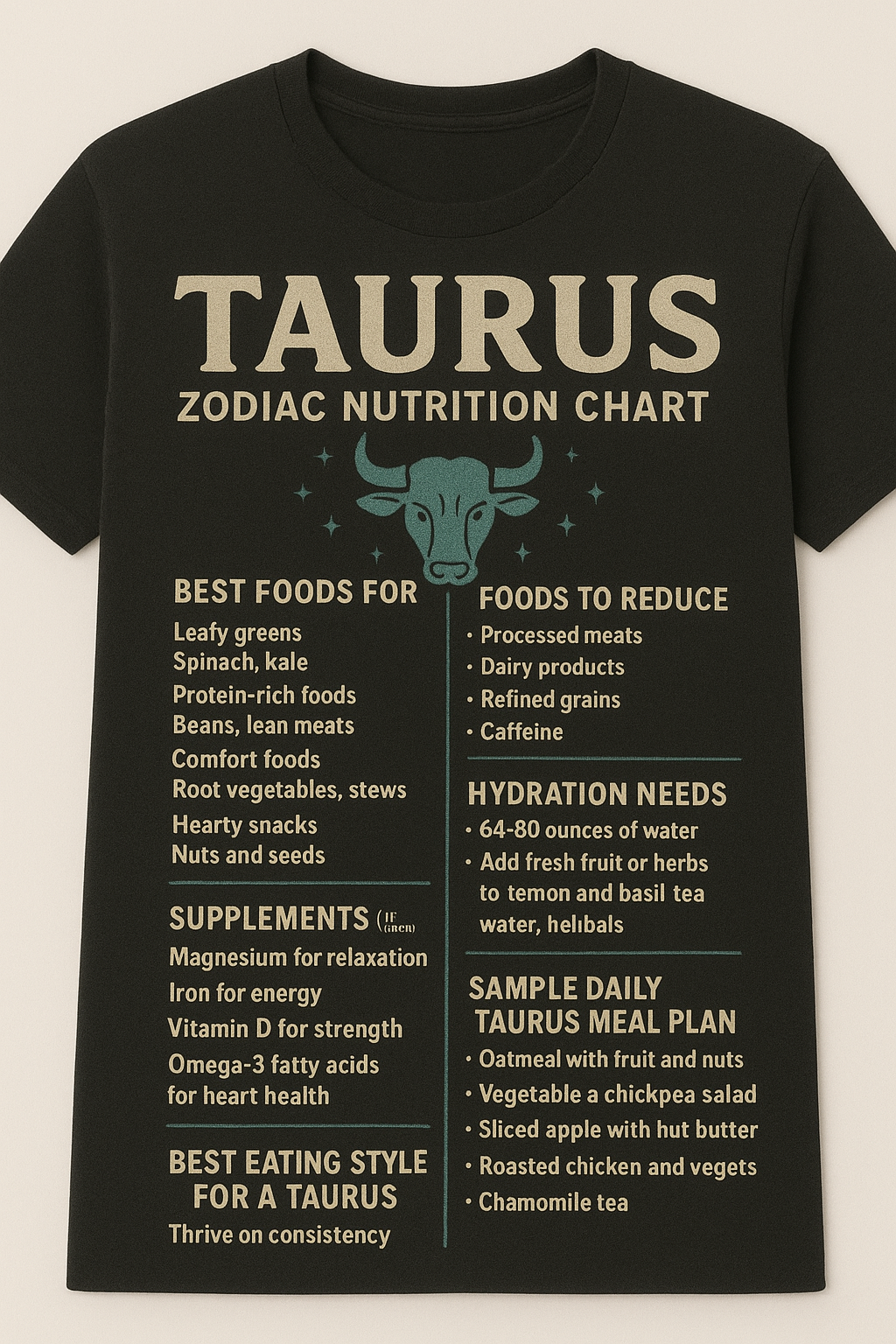 Taurus Zodiac Nutrition Chart T-Shirt