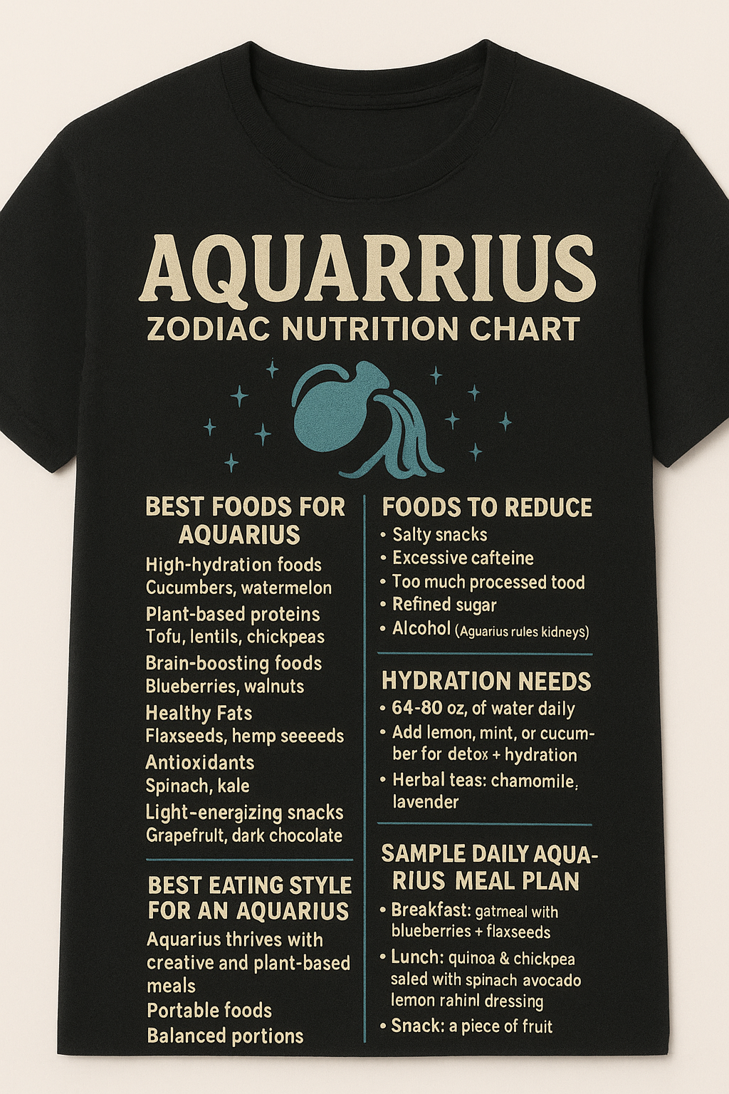 Aquarius Zodiac Nutrition Chart T-shirt
