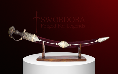 Royal Silver Koftgiri Talwar – Maroon Velvet Edition