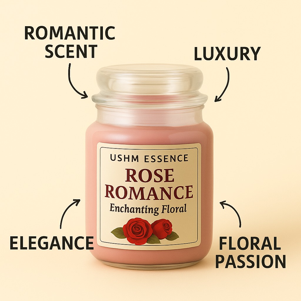 Rose Romance Scented Candle | Long-Lasting Floral Aroma | Ushm Essence Premium Candle